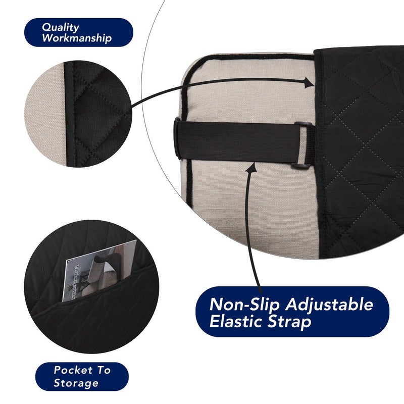 PureFit - PureFit Reversible Quilted Sofa Cover, Spill, and Water Resistant Slipcover Furniture Protector, Washable Couch Cover with Non Slip Foam and Adjustable Strap for Kids, Pets (Sofa, Black/Beige) - Image 1