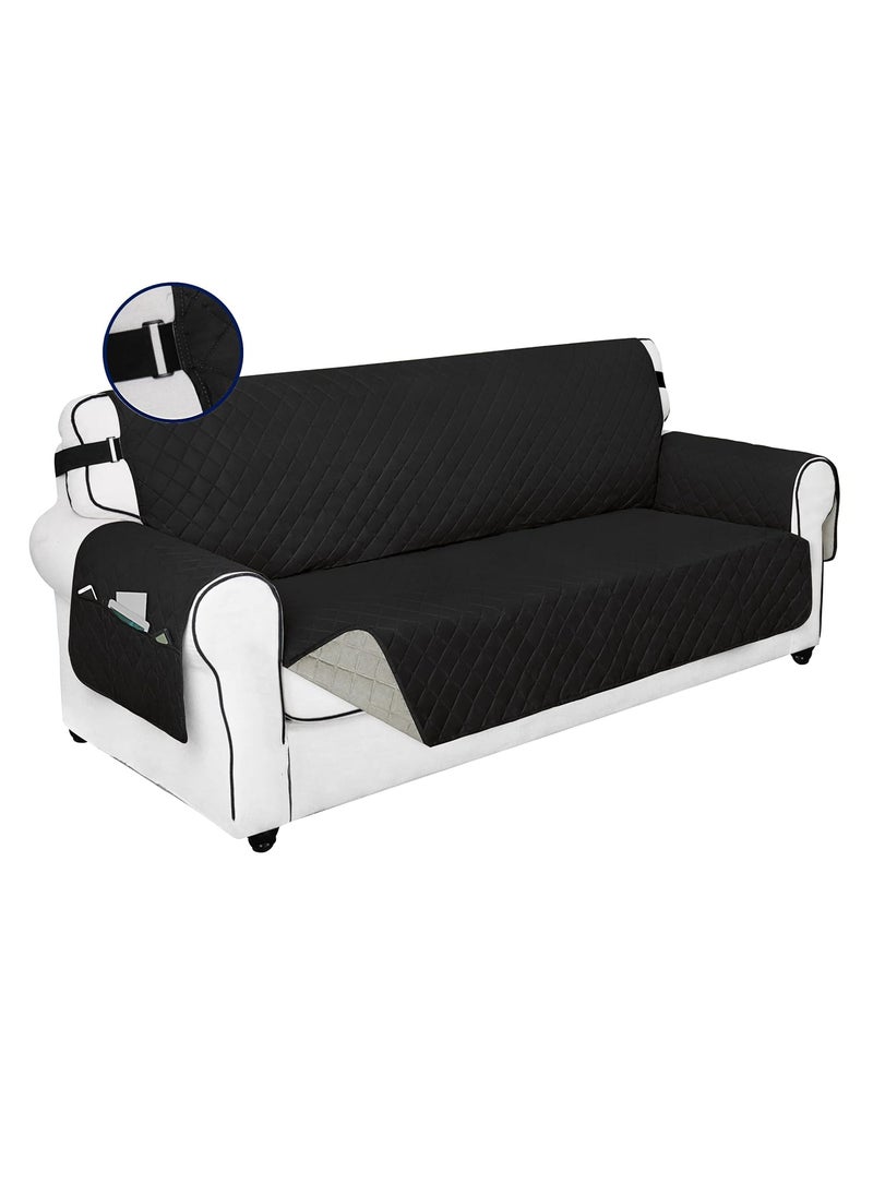 PureFit - PureFit Reversible Quilted Sofa Cover, Spill, and Water Resistant Slipcover Furniture Protector, Washable Couch Cover with Non Slip Foam and Adjustable Strap for Kids, Pets (Sofa, Black/Beige) - Image 1