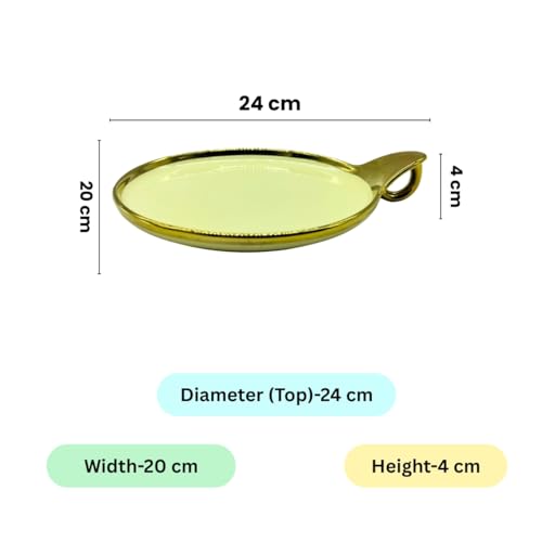 Lemon Tree Ceramic Round Serving Platter with Golden Rim & Hook Shape Handle | Ideal for Serving Snacks, Desserts, Fruits & Salads (Cream) - Image 4