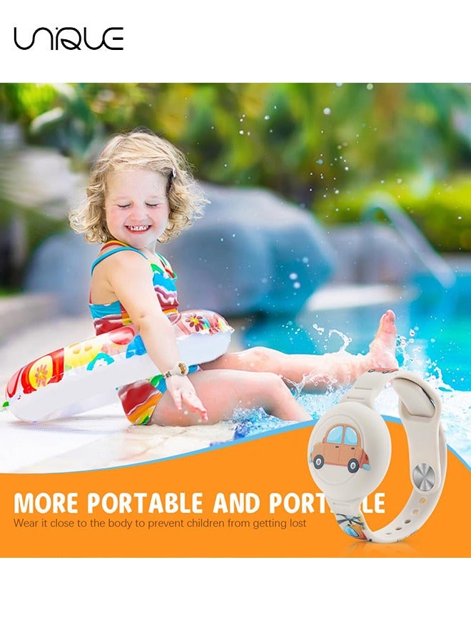 AirTag Bracelet for Kids - Waterproof Cute Cartoon Air tag Holder for Kids with Soft Silicone Full Coverage Anti-Lost Hidden Airtag Wristband Accessories for Child (White)