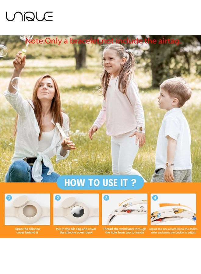 AirTag Bracelet for Kids - Waterproof Cute Cartoon Air tag Holder for Kids with Soft Silicone Full Coverage Anti-Lost Hidden Airtag Wristband Accessories for Child (White)