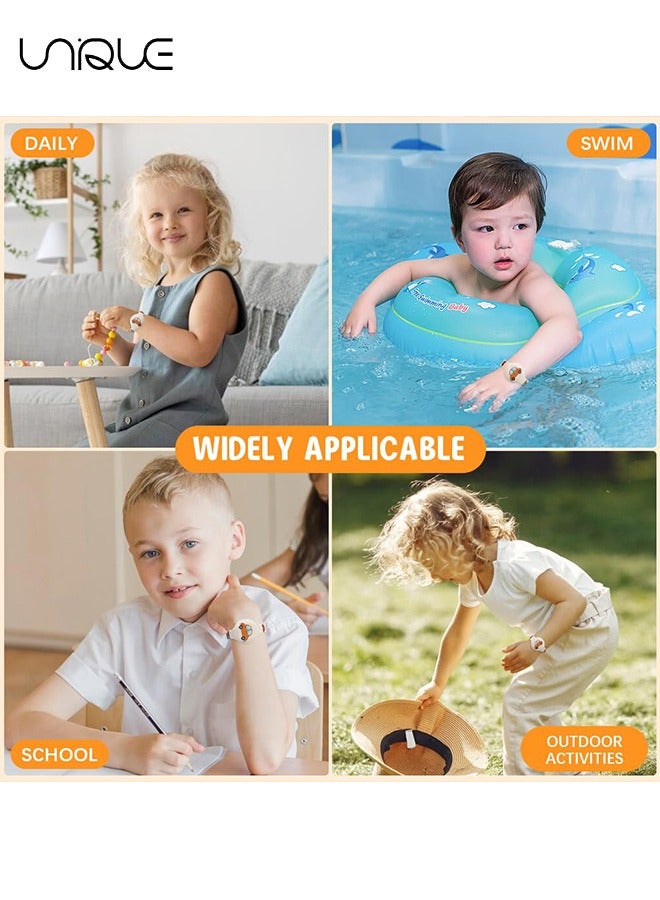 AirTag Bracelet for Kids - Waterproof Cute Cartoon Air tag Holder for Kids with Soft Silicone Full Coverage Anti-Lost Hidden Airtag Wristband Accessories for Child (White)