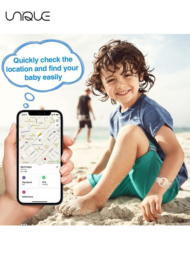 يونيك سوار AirTag للأطفال - مقاوم للماء حامل بطاقة هوائية كرتونية لطيف للأطفال مع تغطية كاملة من السيليكون الناعم ملحقات سوار معصمه Airtag المخفي المضاد للضياع للأطفال (أبيض)  - Image 5