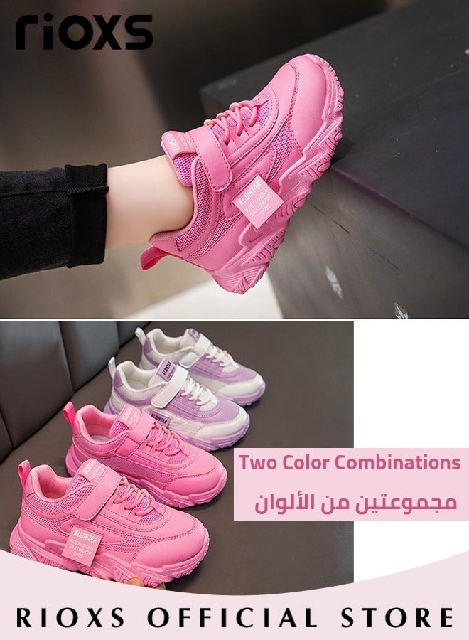 RIOXS Toddler Kids Girls Sneakers Breathable Lightweight Running Sports Shoes with Leather Upper Easy to Wipe Fashion Athletic Casual Shoes for School Casual Wear - Image 2