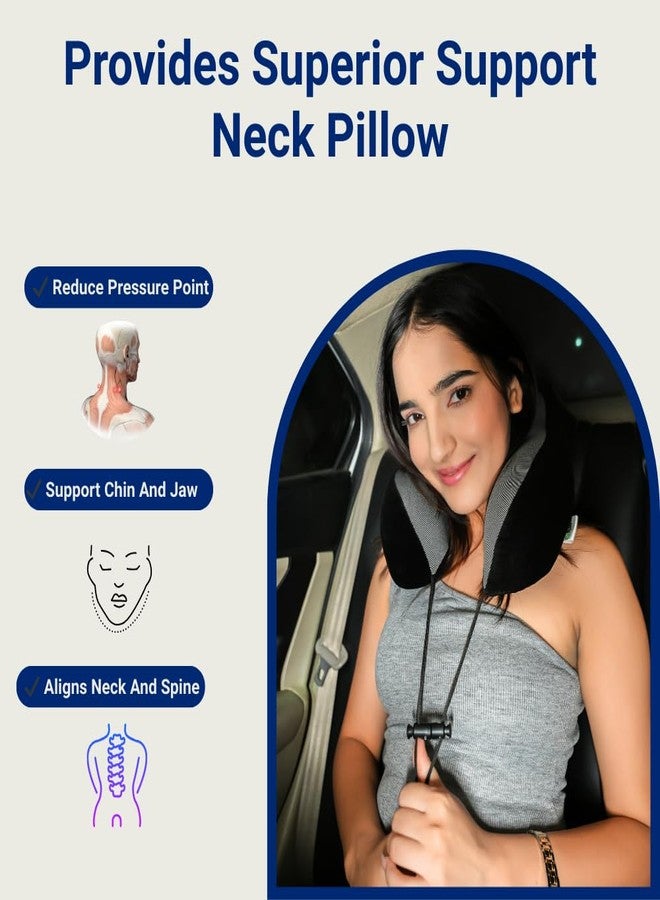 SOFT REST Premium Memory Foam Travel Neck Pillow for Flight & Car | U-Shaped Magnetic Therapy Fabric Cushion | Ultra-Soft Velvet Cover, Adjustable Drawstring, 360° Neck & Chin Support - Image 4