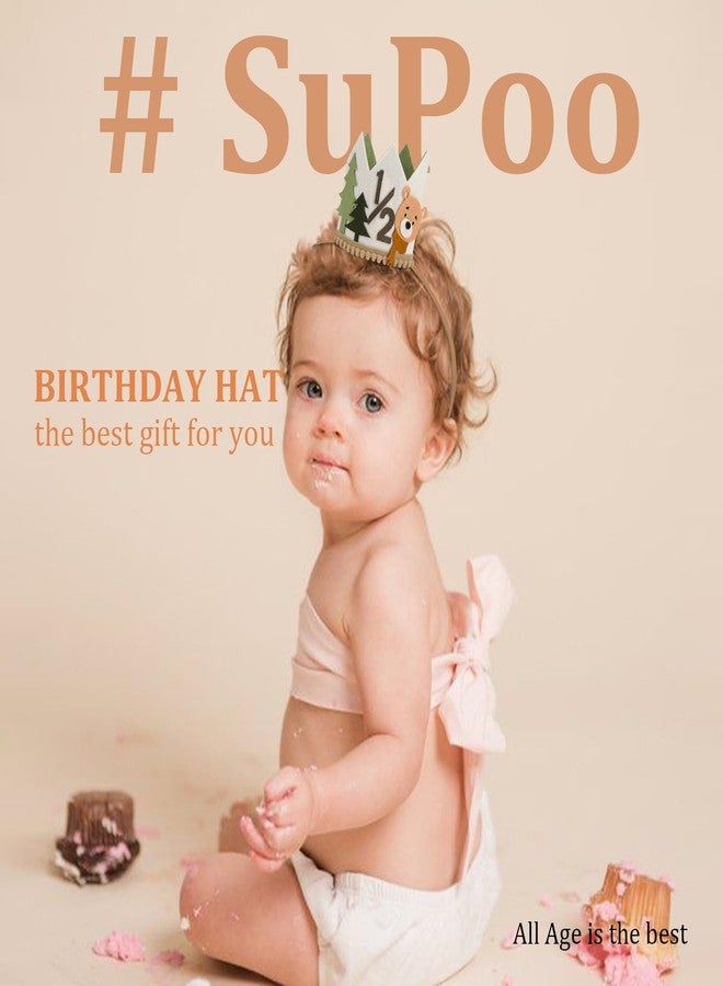 SuPoo 1/2 Birthday Boy Hat Crown Bear Half Birthday Party Hat Headband 6 Months Decorations Tiara Halfway to One Year Old Party Decorations Outfit Accessory - Image 3