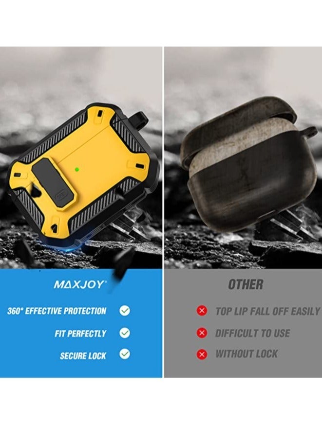 غطاء حماية AirPods Pro 2nd Gen 2022، غطاء حماية AirPods Pro 2 مع قفل غطاء عسكري صلب مقاوم للصدمات من الجيل الثاني مع سلسلة مفاتيح - أصفر، متوافق مع Apple Airpods Pro 2 - Image 5