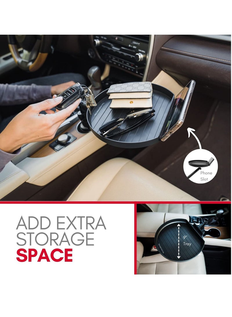 Cup Holder Tray for Car - Adjustable Car Tray Table - Perfect Car Food Tray for Eating with Phone Slot and Swivel Arm - Car Organizer - Road Trip Essential Car Travel Accessories Gadgets - Image 3