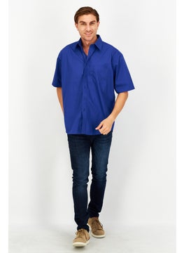 Forsyth Men Regular Fit Short Sleeve Plain Dress Shirt, Blue  - Image 3
