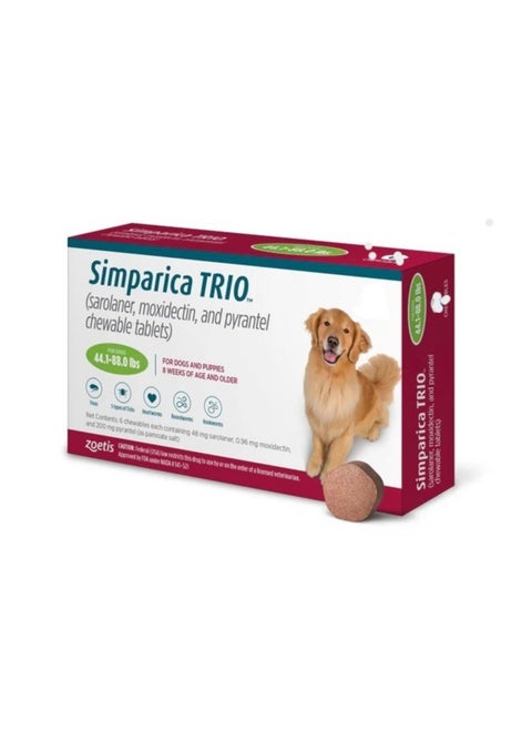 Simparica TRIO the Complete Flea, Tick, and Heartworm Prevention for Dogs 20-40 kg (1 Chewable Tablets)