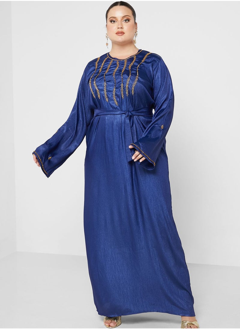 Hayas Closet Curve - Embellished Belted Jalabiya - Image 1