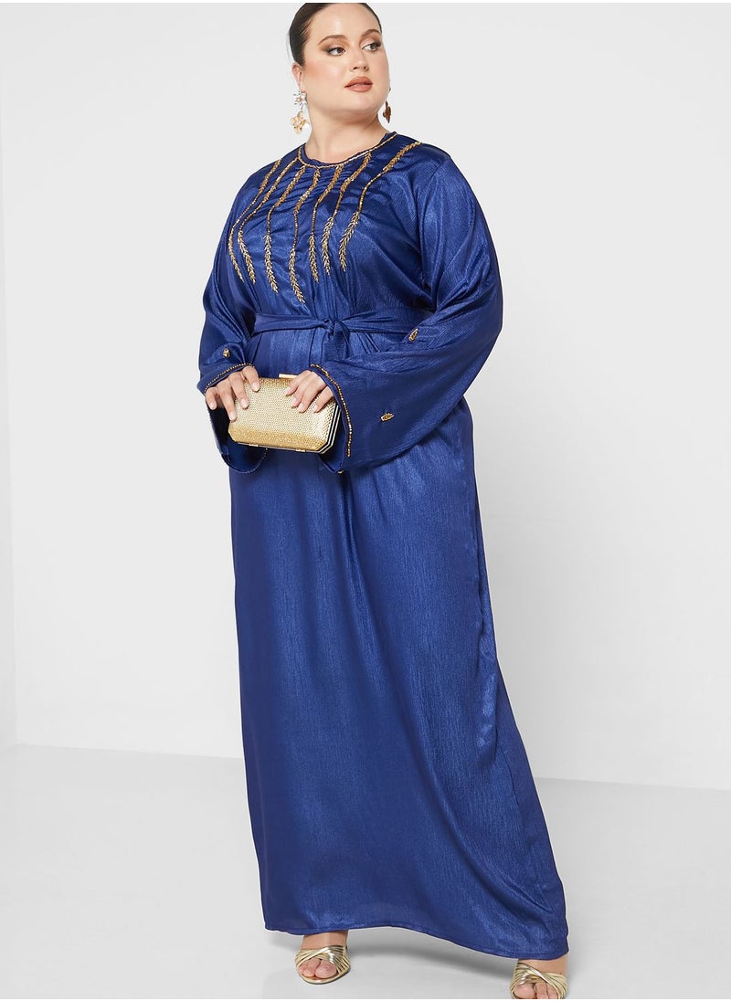 Hayas Closet Curve - Embellished Belted Jalabiya - Image 1
