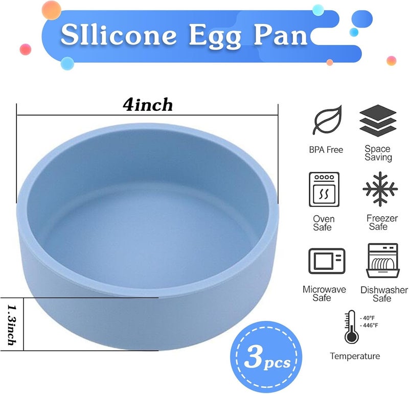 ZHYEEDAA 3Pcs Air Fryer Egg Mold,Silicone Egg Molds, Individual Egg Bite Maker Reusable Egg Molds, Microwave Egg Cooker, BPA Free, Dishwasher Safe (Round-Blue) - Image 2