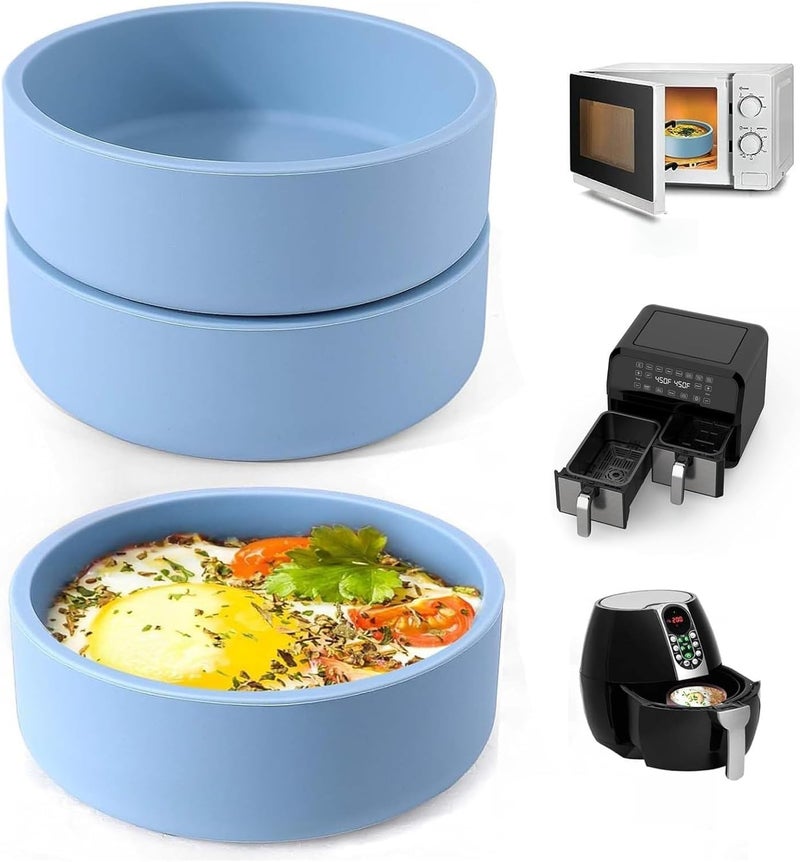 ZHYEEDAA 3Pcs Air Fryer Egg Mold,Silicone Egg Molds, Individual Egg Bite Maker Reusable Egg Molds, Microwave Egg Cooker, BPA Free, Dishwasher Safe (Round-Blue) - Image 1