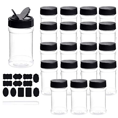 Dabacc Spice Bottles, Dabacc 20Pcs 7oz Clear Plastic Container Jars with Lids Labels for Kitchen Storing Spice Powders Dry Goods Peanut Butter BPA free - Image 1