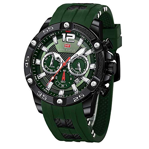 MF MINI FOCUS MINI Focus Men Watches Unique Casual Wristwatch (Chronograph/Waterproof/Luminous/Calendar/24 Hours) Silicon Band Fashion Watches for Men (Green) - Image 1