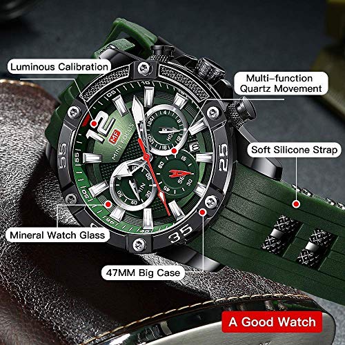 MF MINI FOCUS MINI Focus Men Watches Unique Casual Wristwatch (Chronograph/Waterproof/Luminous/Calendar/24 Hours) Silicon Band Fashion Watches for Men (Green) - Image 3