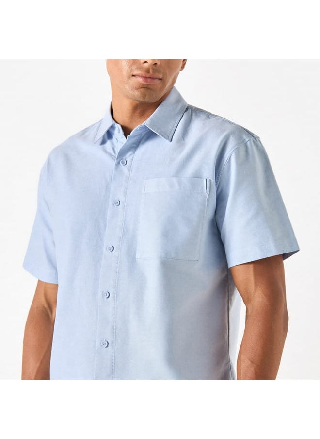 Iconic Iconic Solid Shirt with Short Sleeves and Pocket  - Image 3