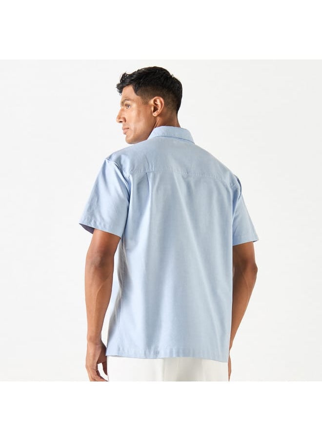 Iconic Iconic Solid Shirt with Short Sleeves and Pocket  - Image 4