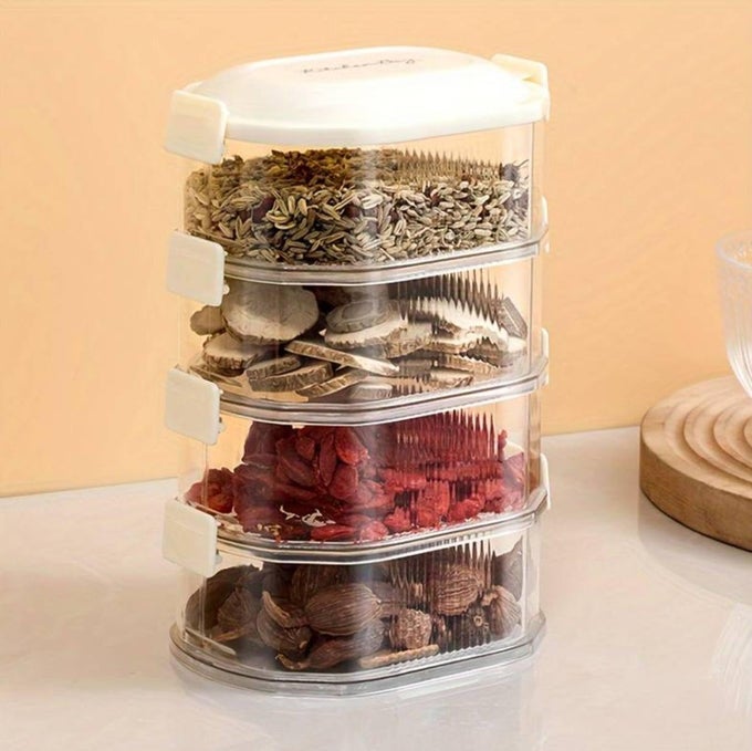 7SEAS 4LAYER TRANSPARENT AIR TIGHT SEALED SPICE STORAGE BOXSEALABLE AND LEAK PROOF FOOD SEALED BOX FOR SPICECANDYSUGAR AND GARLICMULTILAYER SEASONING STORAGE LEAK PROOF BOXKITCHEN STORAGE BOX