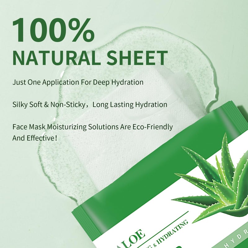 IREV Aloe Vera Soothing Mask Hydrating Face Masks Skincare Moisturizing Facial Sheet Mask Skin care for Dry, Oily, Sensitive Skin Face Mask for Acne, Sun Care, Calming, Refreshing 25ml/0.88oz, 10 Pack - Image 4