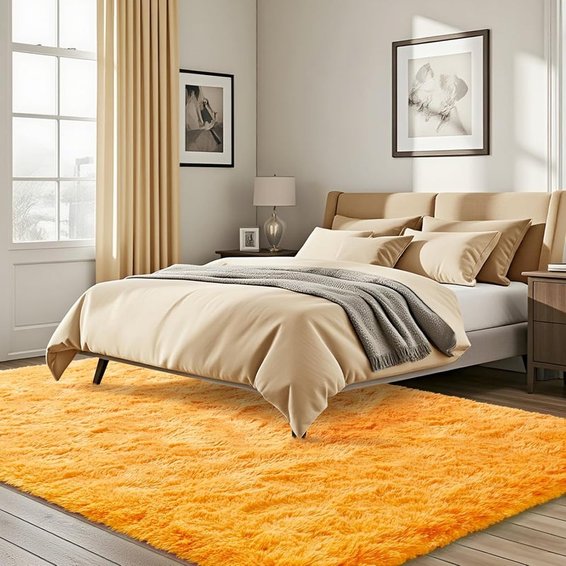 ISEAU Fluffy Rug Carpets Soft Shaggy Area Rugs Indoor Floor Mats for Kids Room Fuzzy Carpet Comfy Cute Nursery Mat Bedside Rug for Boys Girls Bedroom Living Room Home Decor, 6ft x 9ft,Orange - Image 3