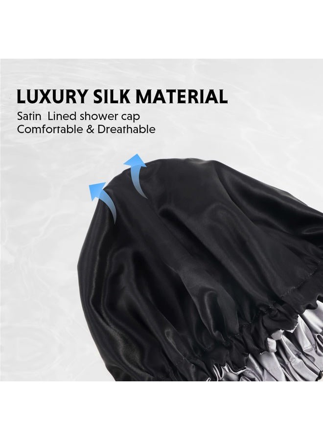 Amamba Shower cap for women,Luxury Silk Lined Shower Cap, Machine Washable, Adjustable Size & Reusable,Large Satin Shower Cap for all hair-gray - Image 2