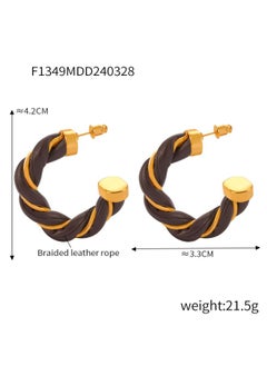 British Style Retro Niche Geometric Personality Jewelry Leather Surround Twist Design Copper C- Shaped Earrings
