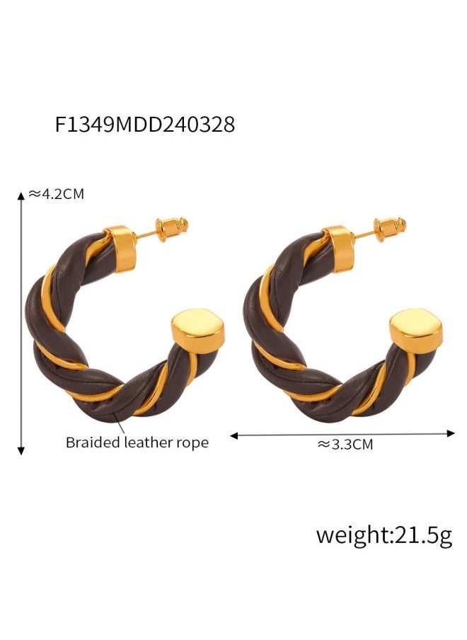 Generic - British Style Retro Niche Geometric Personality Jewelry Leather Surround Twist Design Copper C- Shaped Earrings - Image 1