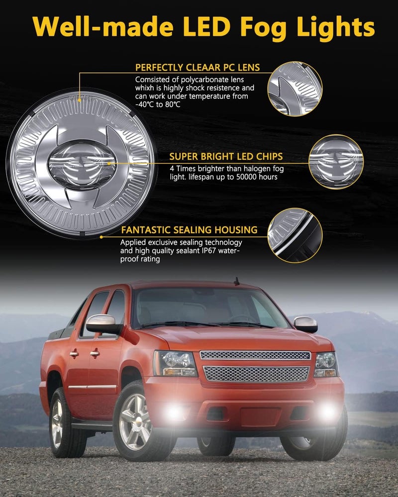 BICYACO Led Fog Lights 5202 Compatible with 07-14 Suburban/Tahoe/07-13 Avalanche/10-13 Camaro/15-16 Colorado/15 Silverado/GMC Acadia/Yukon/XL/Ford Mustang/08-09 Pontiac G8-1 Pair Chrome - Image 2