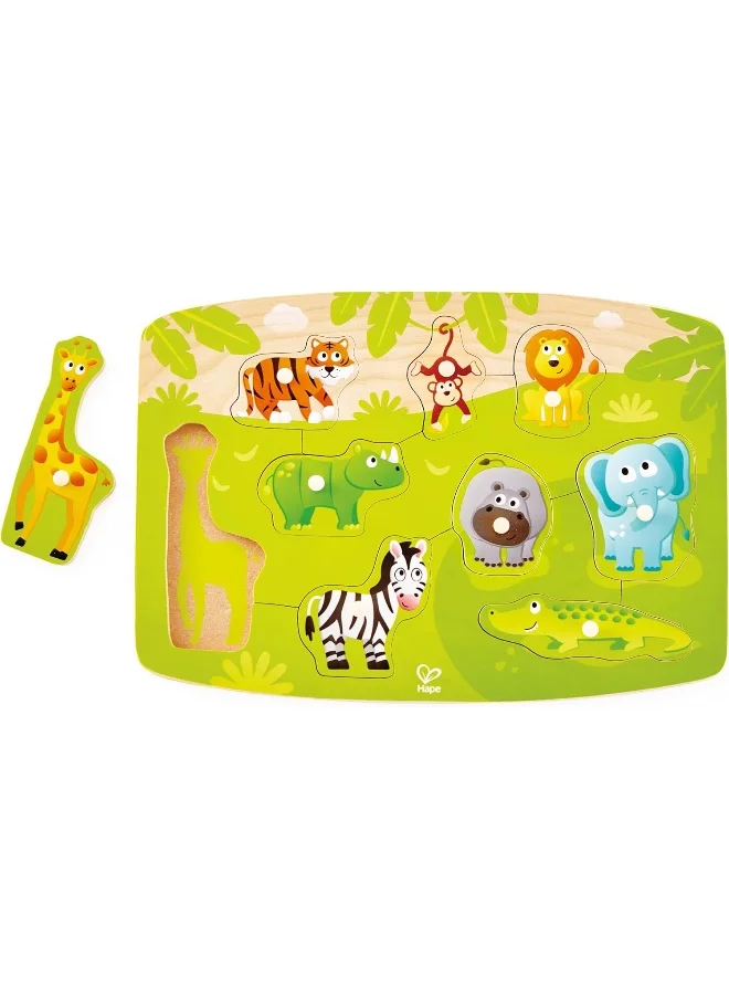 Hape Animal Jungle Peg Puzzle For Kids And Toddlers, Wooden Jungle Animal Puzzle For Kids, Early Educational Toy, Colorful Wooden Puzzle, Ages 2 Months And Up 29.4 x 20.8 x 1.8cm
