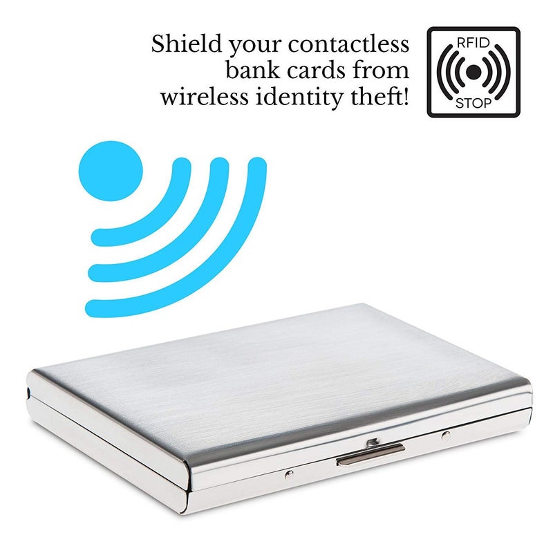 Storite حامل بطاقات الائتمان/الخصم أو بطاقة الصراف الآلي المعدنية RFID بـ 8 فتحات للرجال والنساء (فضي-9.5 سم × 6.7 سم × 1.5 سم) - Image 5
