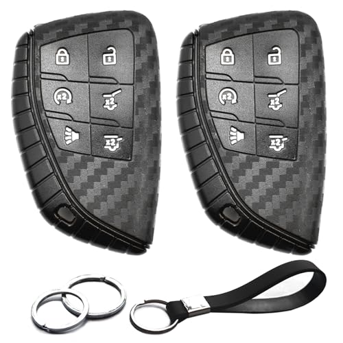 INFIPAR 2pcs Compatible with Chevy GMC Key Fob Cover Case Key Chain fit for Chevrolet Colorado Suburban Tahoe GMC Canyon Yukon Yukon XL Honda Prologue Buick Envision Accessories Carbon Fiber Black - Image 1