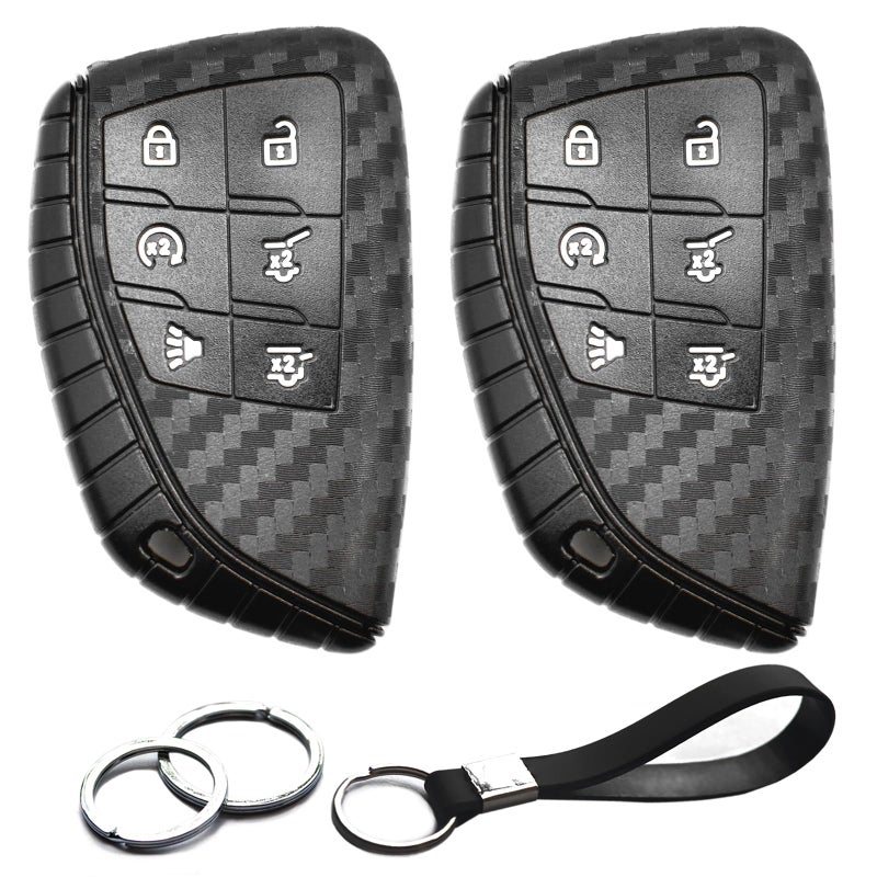 INFIPAR 2pcs Compatible with Chevy GMC Key Fob Cover Case Key Chain fit for Chevrolet Colorado Suburban Tahoe GMC Canyon Yukon Yukon XL Honda Prologue Buick Envision Accessories Carbon Fiber Black - Image 2