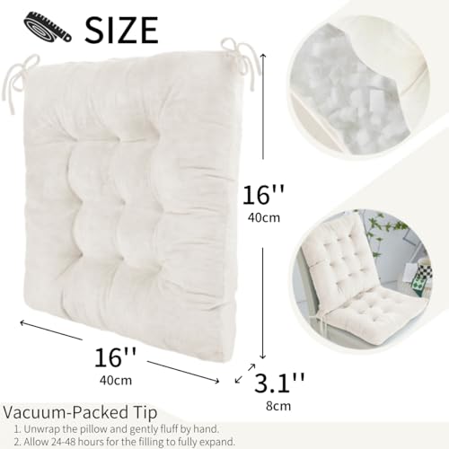 MissSoul 2 Pack Square Seat Cushions - Velvet & Slow-Rebound Foam Chair Pads Chair Pillow Cushion with Anti-Slip Ties for Kitchen, Dining, Office Chairs, Tatami (16"x16", Ivory) - Image 2