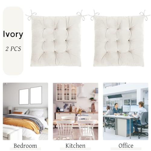 MissSoul 2 Pack Square Seat Cushions - Velvet & Slow-Rebound Foam Chair Pads Chair Pillow Cushion with Anti-Slip Ties for Kitchen, Dining, Office Chairs, Tatami (16"x16", Ivory) - Image 3