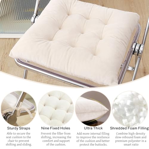 MissSoul 2 Pack Square Seat Cushions - Velvet & Slow-Rebound Foam Chair Pads Chair Pillow Cushion with Anti-Slip Ties for Kitchen, Dining, Office Chairs, Tatami (16"x16", Ivory) - Image 4
