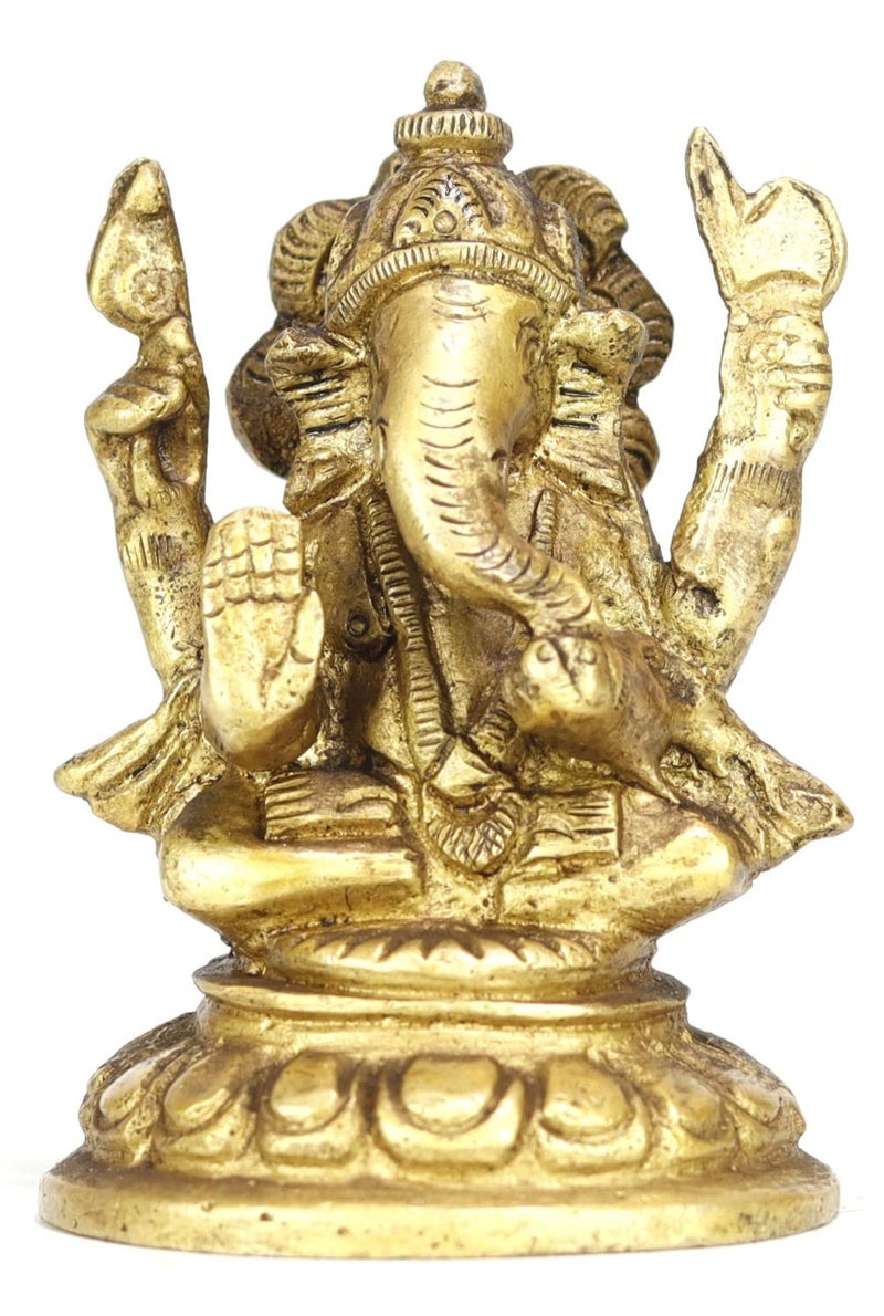 اشيرواد Ashirwad Brass Lord Ganesha Idol تمثال للمنزل الهندوسي Ganpati Bappa Vinayaka Murti (Ganesh-20)  - Image 1