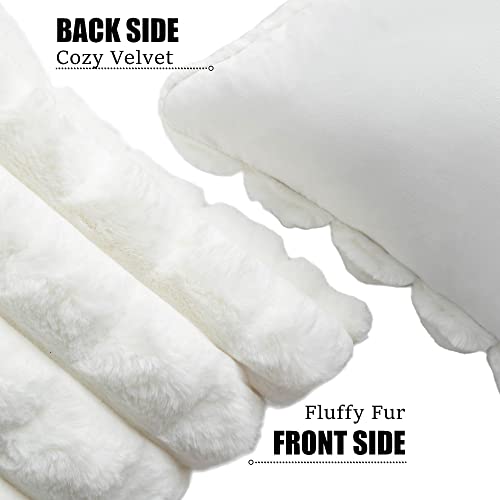 Neelvin Cream White Faux Fur Cozy Soft Plaid Decorative Throw Pillow Covers 18x18 inch Set of 2,Velvet Pillowcase Cushion Case for Sofa Couch - Image 2