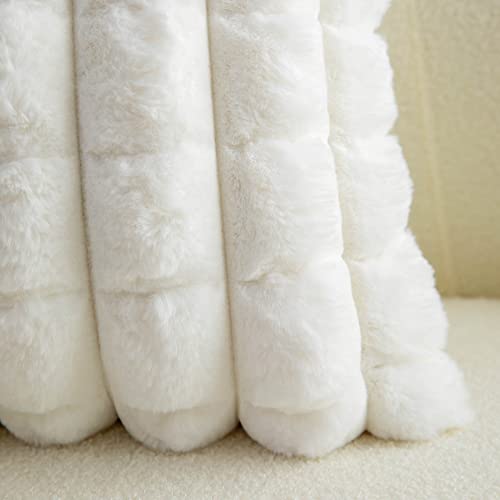 Neelvin Cream White Faux Fur Cozy Soft Plaid Decorative Throw Pillow Covers 18x18 inch Set of 2,Velvet Pillowcase Cushion Case for Sofa Couch - Image 5