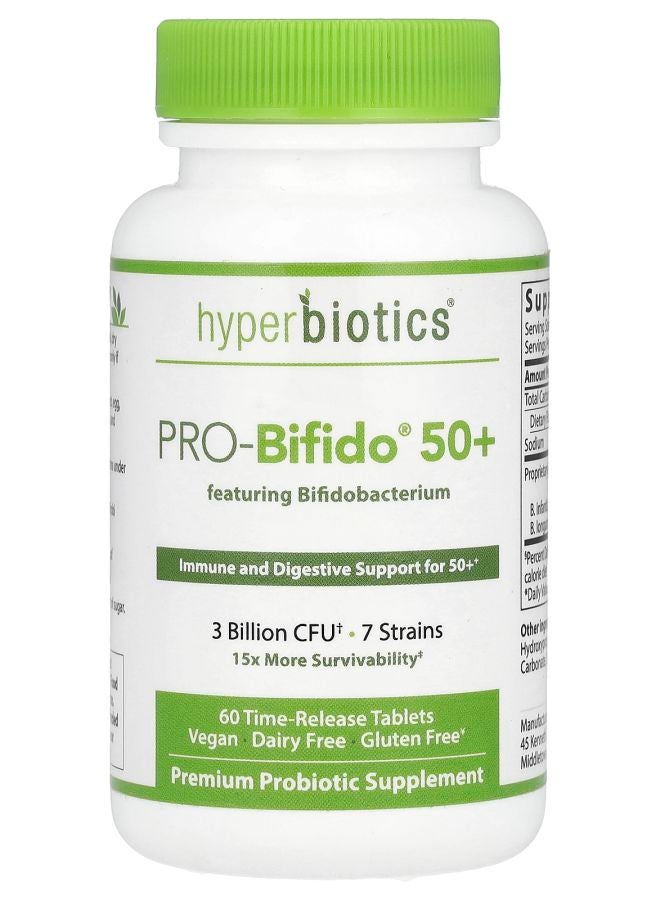 Hyperbiotics PRO-Bifido® 50+ 3 Billion CFU 60 Time-Release Tablets