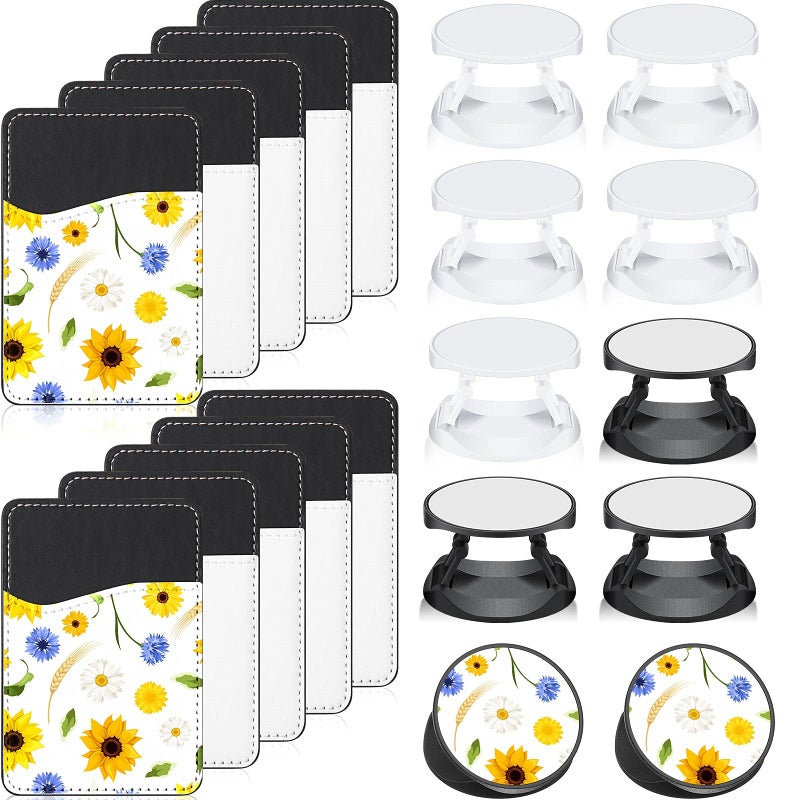 Frienda 10pcs Phone Card Holder Leather Blank Sublimation Phone Wallet Stick on with 10 Pieces Sublimation Collapsible Phones Holders Compatible with Most of Cell Phones(Black) - Image 1