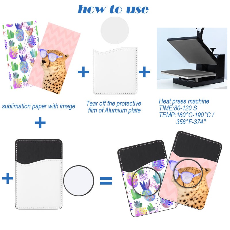 Frienda 10pcs Phone Card Holder Leather Blank Sublimation Phone Wallet Stick on with 10 Pieces Sublimation Collapsible Phones Holders Compatible with Most of Cell Phones(Black) - Image 3