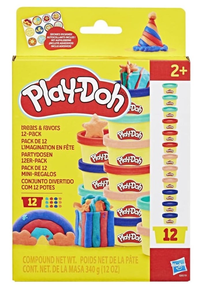 Play-Doh 12 Pack Treats & Favors with Stickers - 1 Ounce Modeling Compound Cans for Kids 2+ - Image 1
