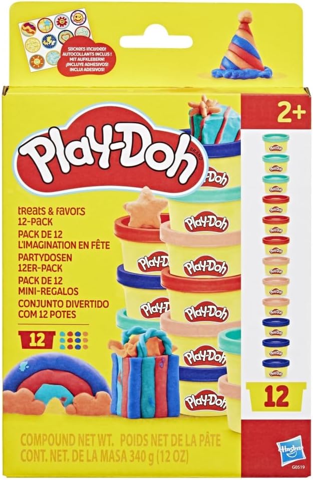 Play-Doh 12 Pack Treats & Favors with Stickers - 1 Ounce Modeling Compound Cans for Kids 2+ - Image 1