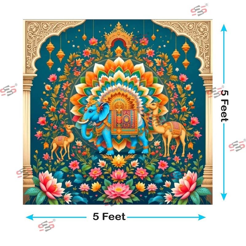 S2S Elephant Backdrop Cloth for Pooja Decoration Traditional, Background Decoration Cloth | Curtain Cloth for Festival, Functions & Ceremonies - (5 x 5 Feet) (Elephant) - Image 5