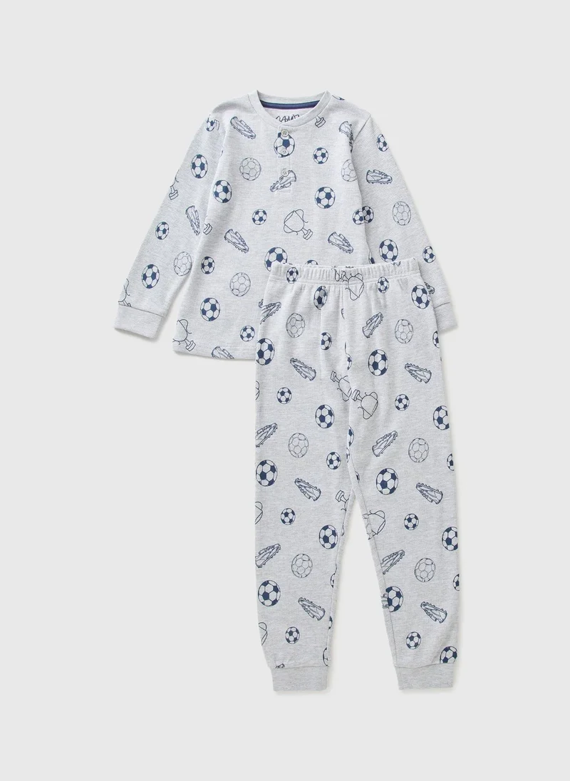 Matalan Boys Grey Football Waffle Pyjama Set