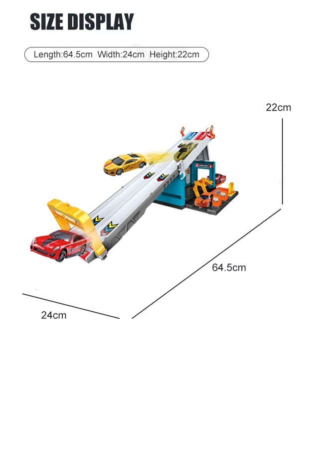Die-Cast Vehicles, Storage & Ejection Competitive Track Parking Lot, Race Car Track Toy Truck Set with Foldable Race Tracks, Transport Car Carrier for Toddlers, Cars Toy Set Container Truck with 4 Alloy Cars, Vehicles Toy Set for 3+ Kids Boys & Girls  - Image 2
