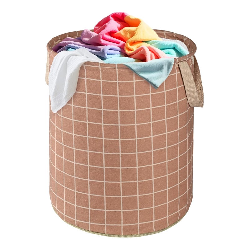Kuber Industries 45L Foldable Dirty Clothes Laundry Basket With Handles For Washing Baby Unwashed Dress BinStorage Box Checkered Light Brown - Image 1