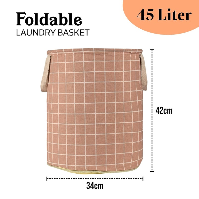 Kuber Industries 45L Foldable Dirty Clothes Laundry Basket With Handles For Washing Baby Unwashed Dress BinStorage Box Checkered Light Brown - Image 3